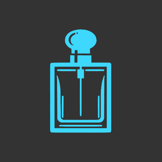 Blue outline of a perfume bottle on a dark blue background